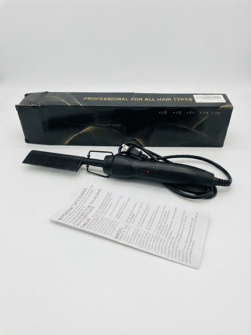Black Electric Hair Straightening Comb - Professional Styling Tool